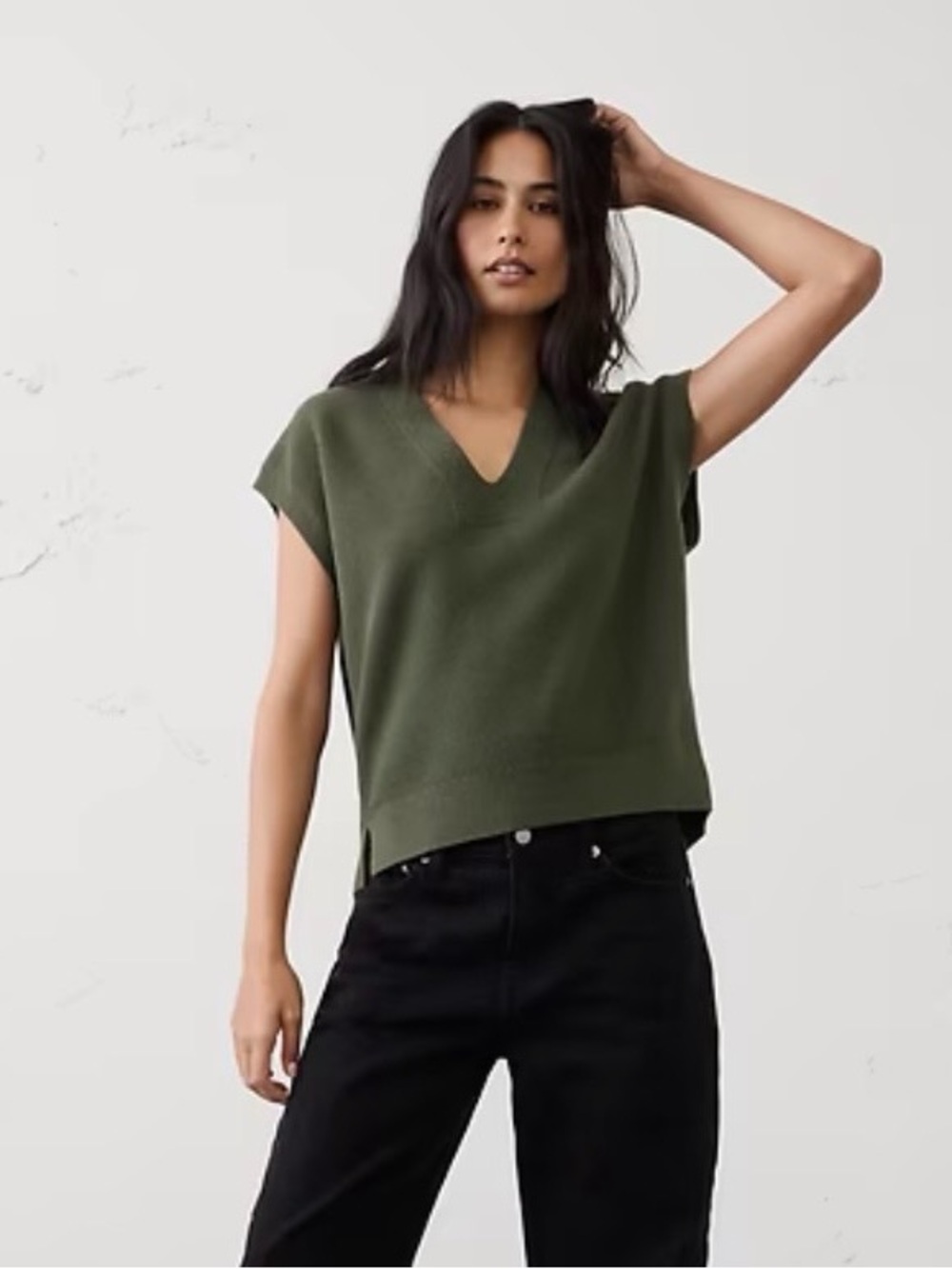 Banana Republic NWT Fisherman Textured V-Neck Sweater Vest Olive Oversized XXS